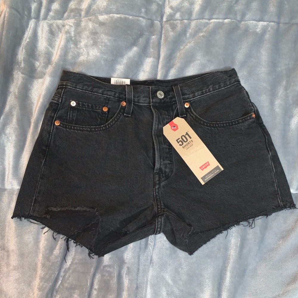 black levis 501 high waisted jean shorts